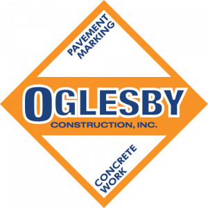 Oglesby Construction orange and navy logo